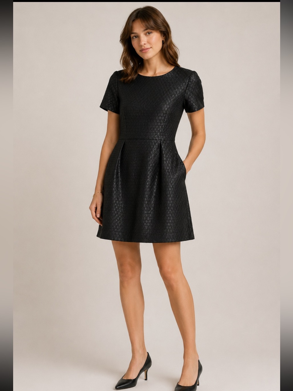 Madewell Black Textured fit & flare Mini Dress w/ short sleeve. Sz. 4